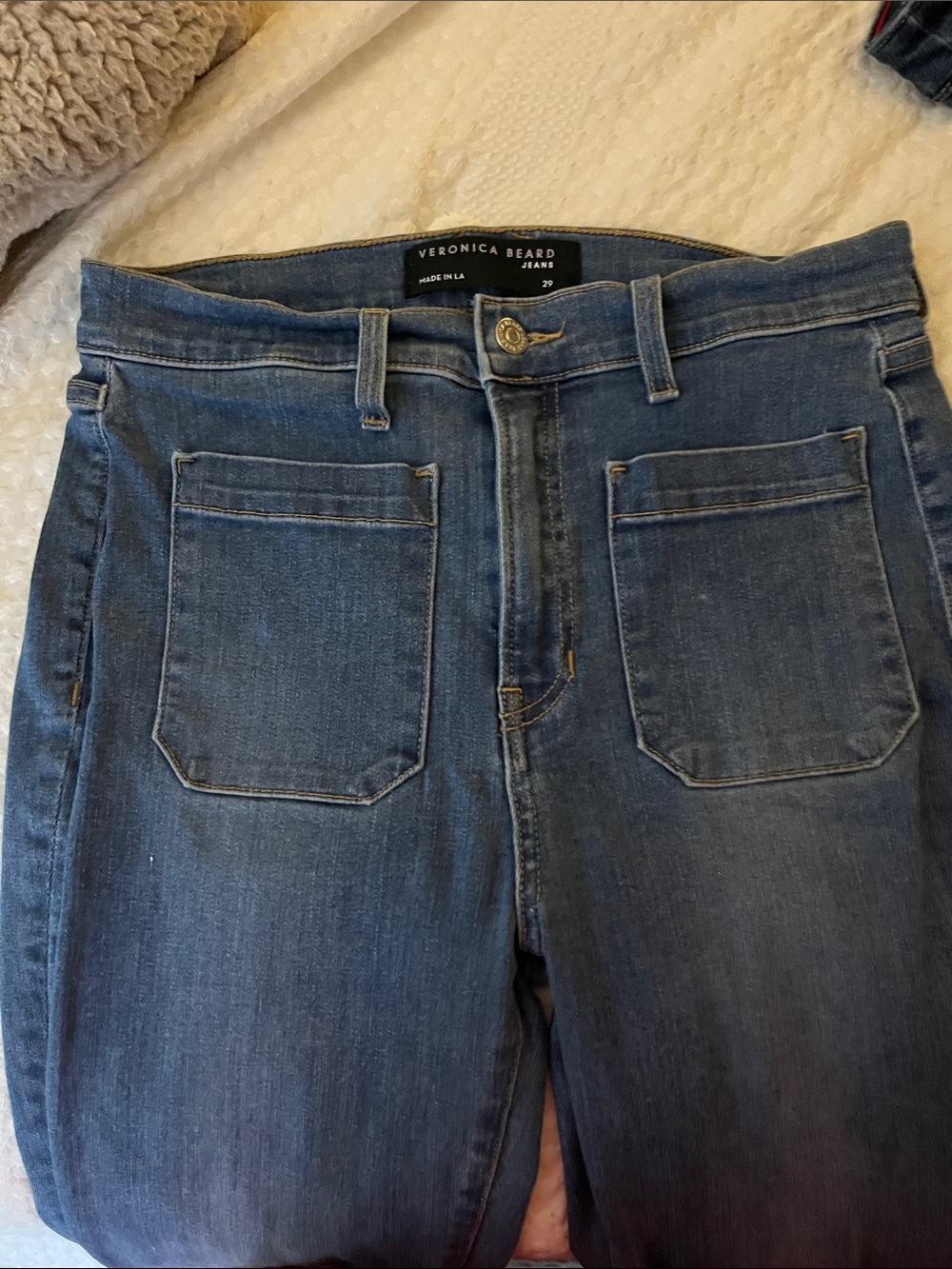 Veronica Beard High-Rise Dark Indigo Front-Pocket Jeans -wide legs